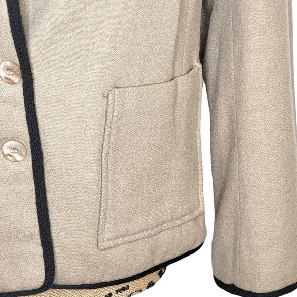 ELLIOTT BASS NEW YORK Women's Vintage Wool Embroidered Trim Jacket Size 8 Beige - Picture 14 of 16